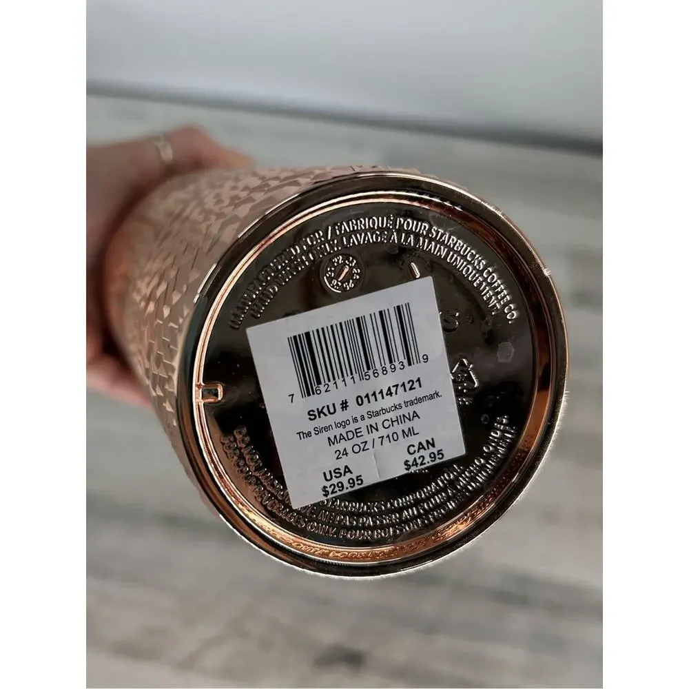 Starbucks Venti 24oz 2021 Metallic Rose Gold Tumbler Cold Cup W/ Lid & Straw NEW